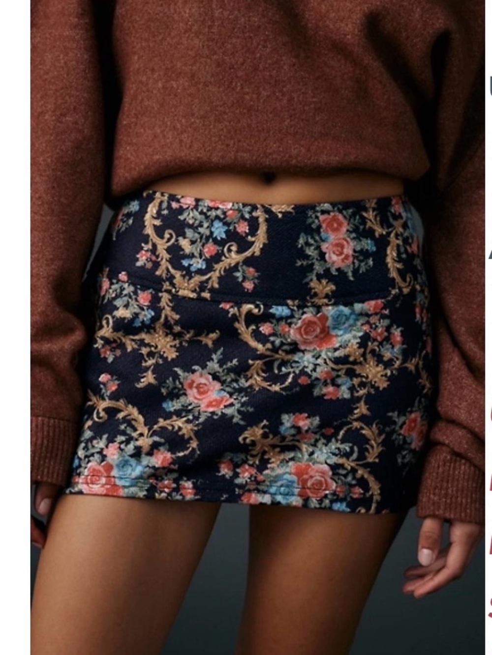 Kimchi Blue Floral Mini Skirt in Navy with Multicolor Blooms - Picture 2 of 5